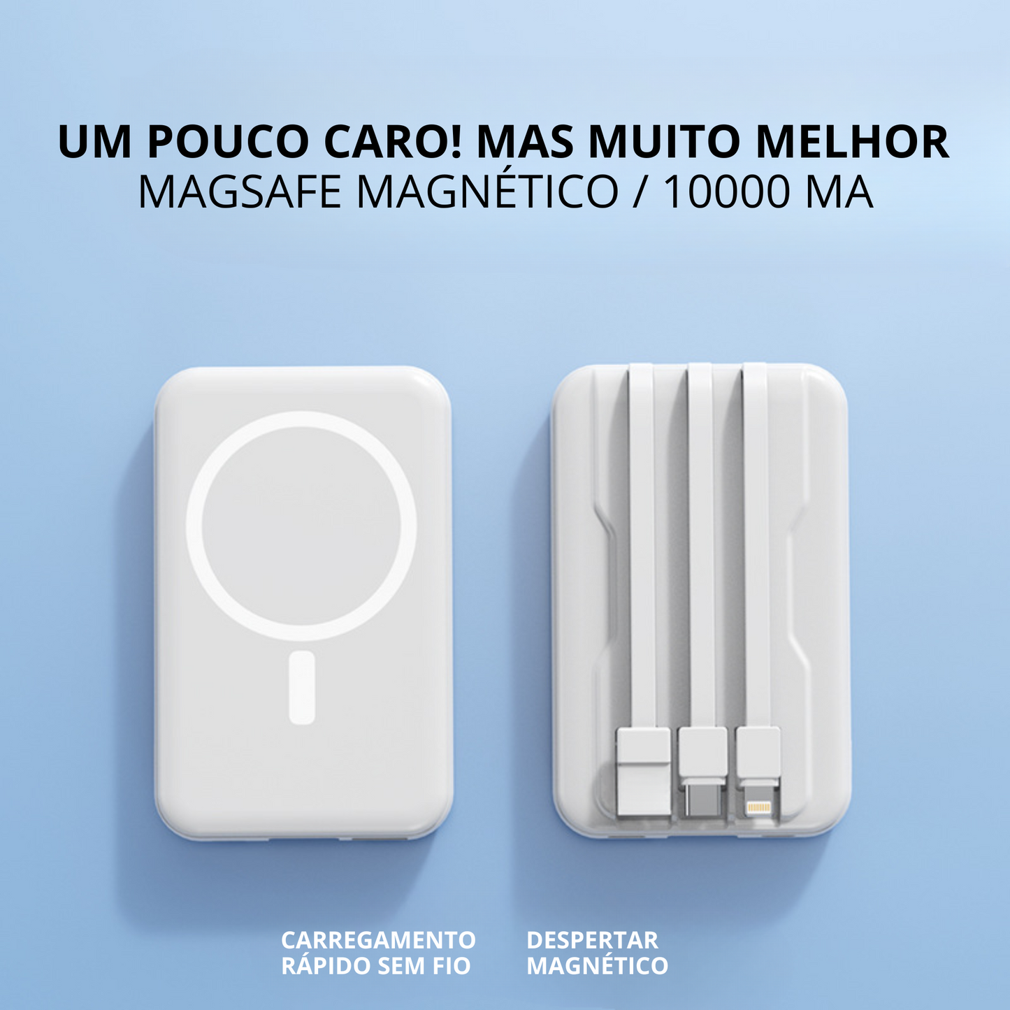 Power Bank MagSafe 10.000mAh com Cinta Integrada Carregador Magnético Rápido para iPhone