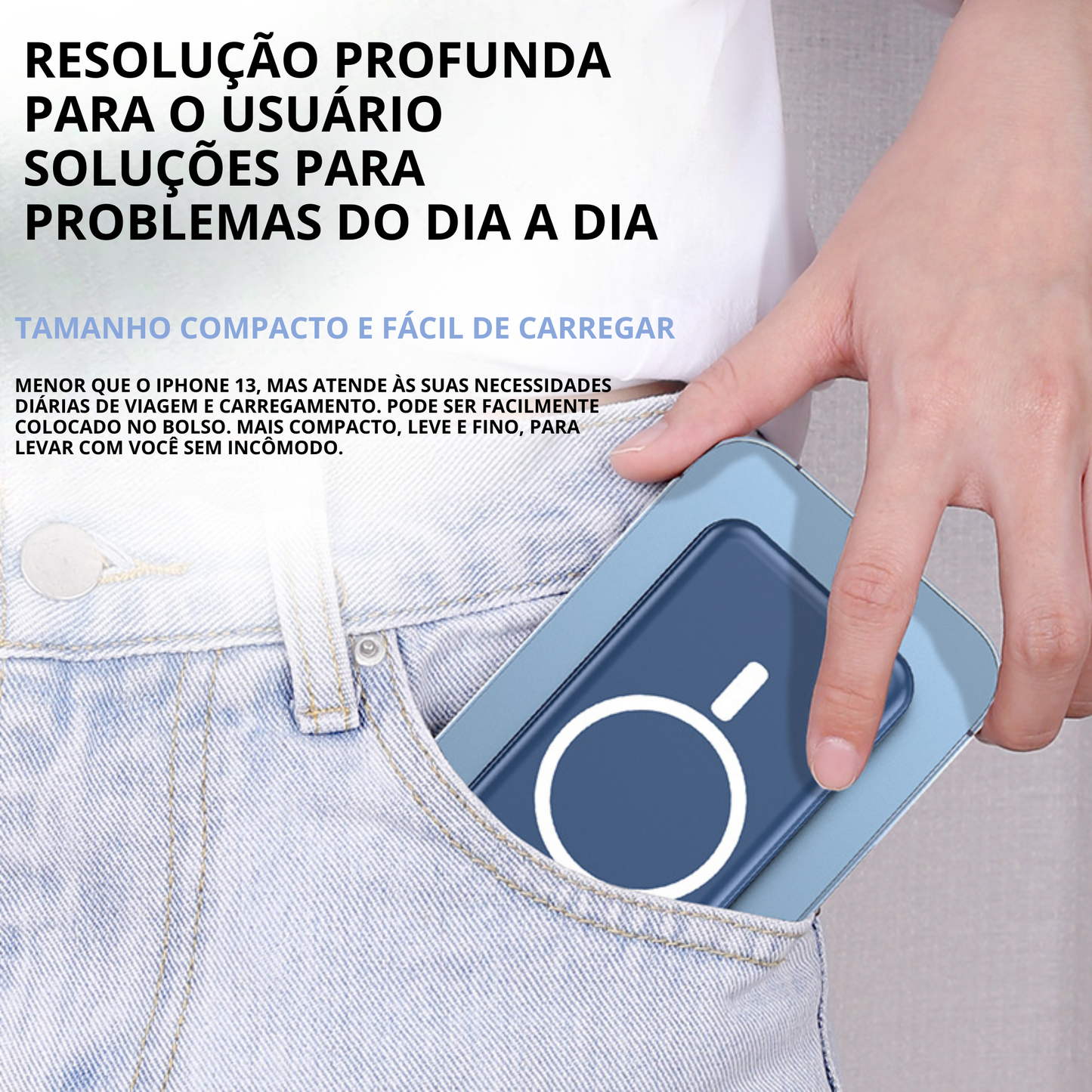 Power Bank MagSafe 10.000mAh com Cinta Integrada Carregador Magnético Rápido para iPhone