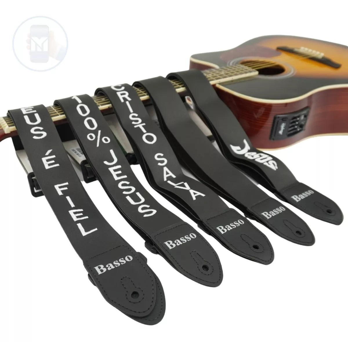 Correia Alça Basso Preta 100% Jesus Violão Guitarra