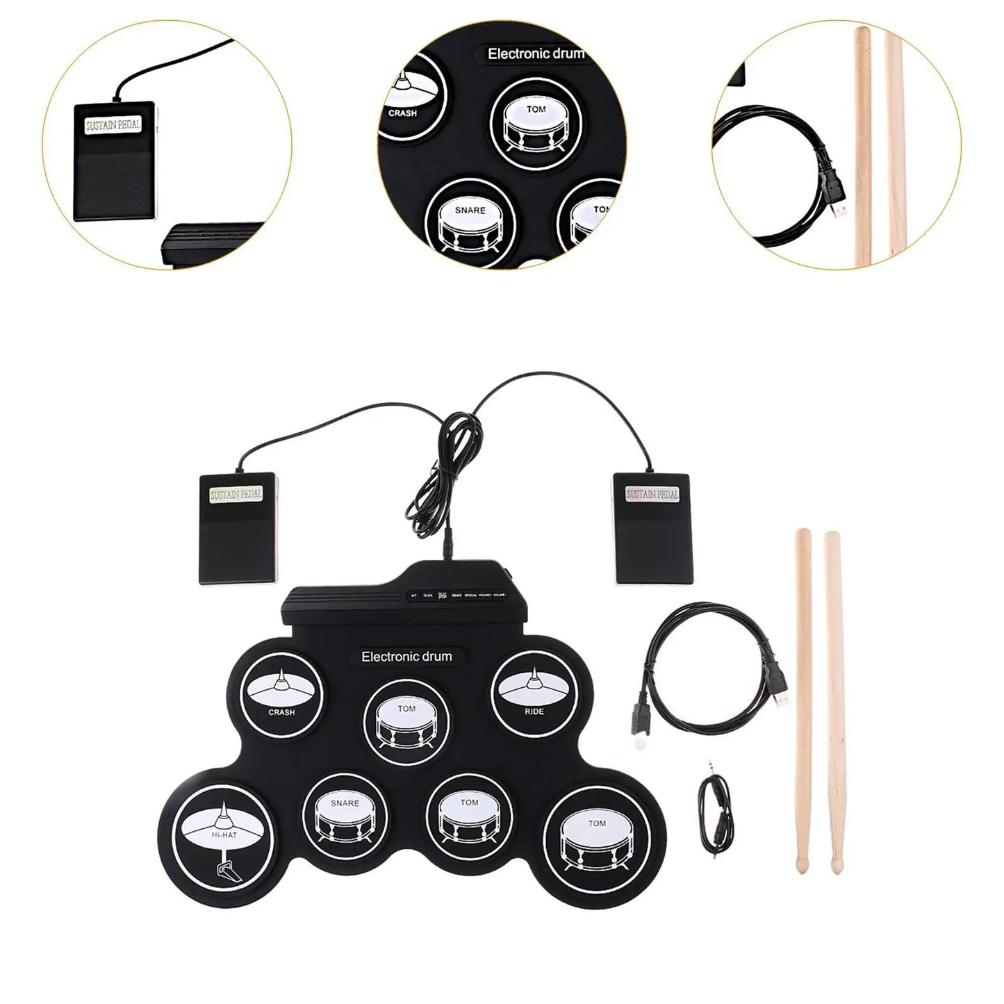 Bateria Eletrônica Portátil de Silicone com Baquetas