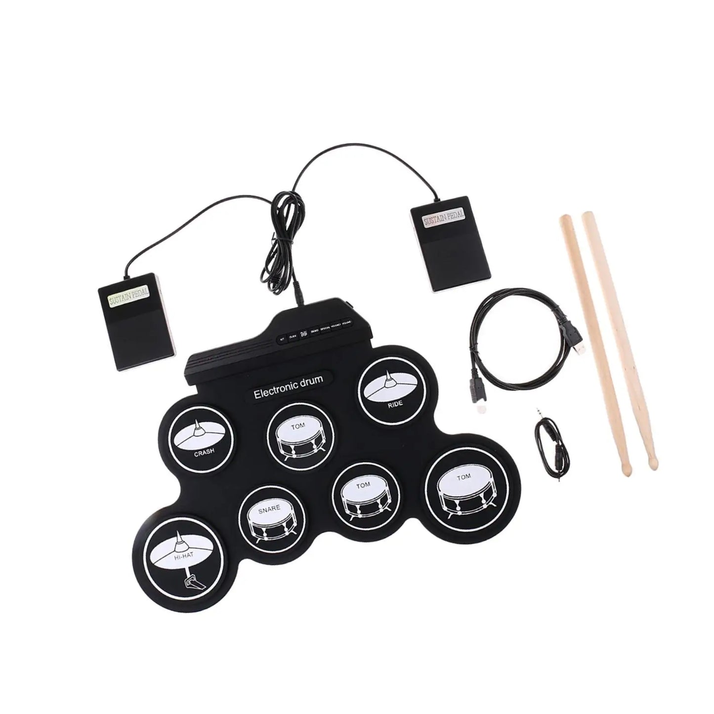 Bateria Eletrônica Portátil de Silicone com Baquetas