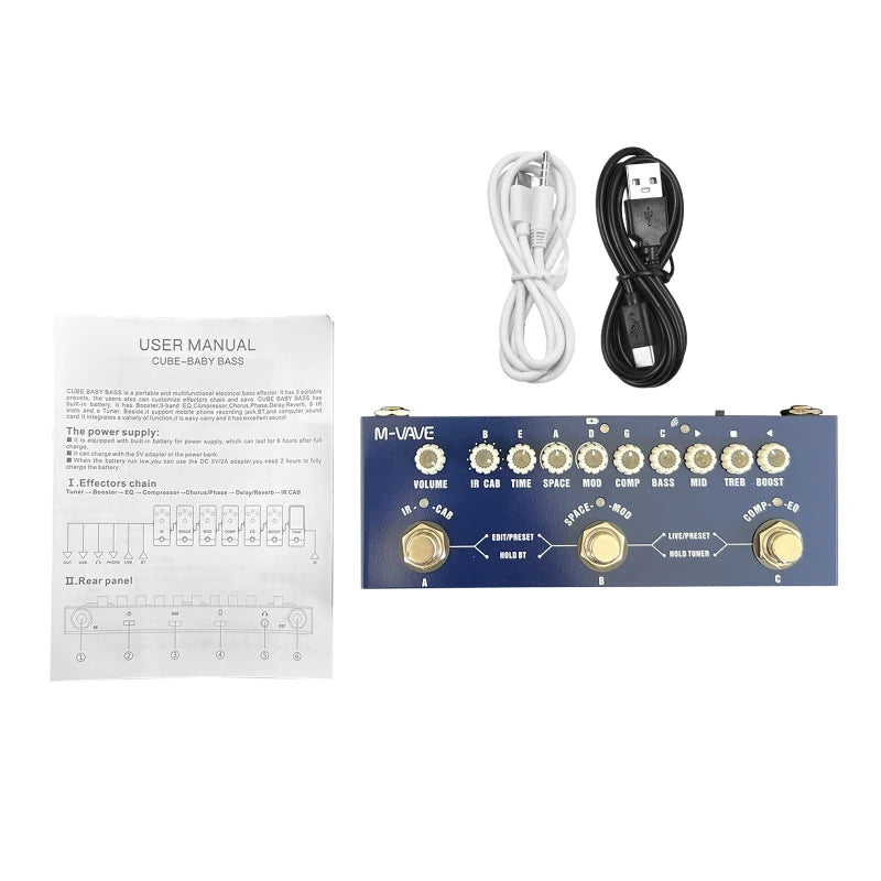 Pedal Multiefeitos Portátil M-VAVE CUBE BABY p/ Guitarra e Baixo
