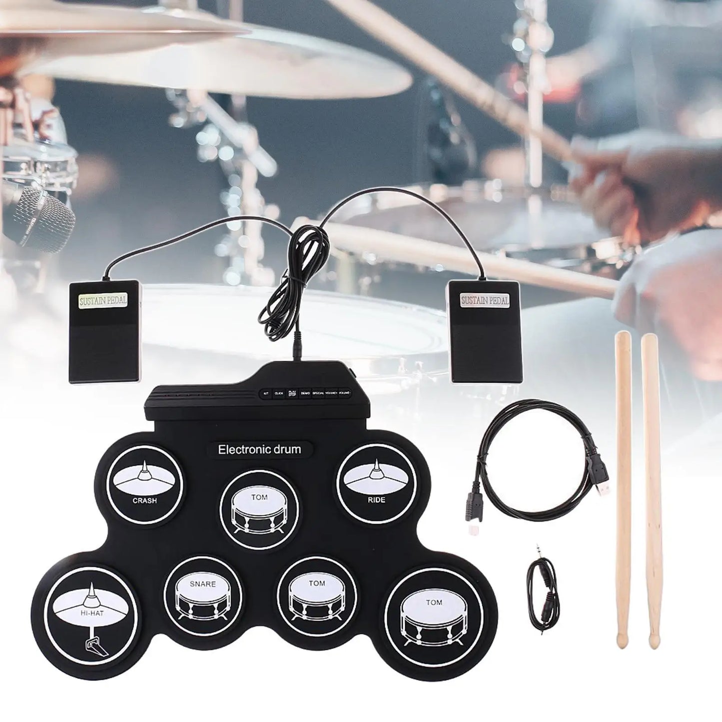 Bateria Eletrônica Portátil de Silicone com Baquetas
