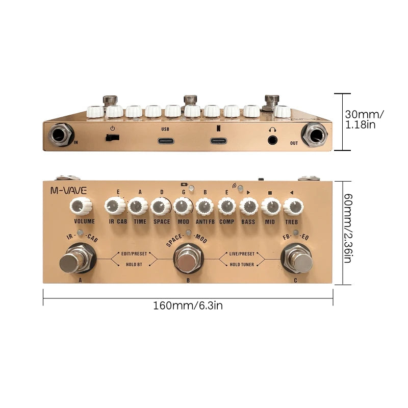 Pedal Multiefeitos Portátil M-VAVE CUBE BABY p/ Guitarra e Baixo