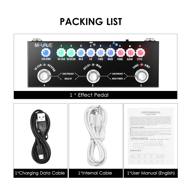 Pedal Multiefeitos Portátil M-VAVE CUBE BABY p/ Guitarra e Baixo