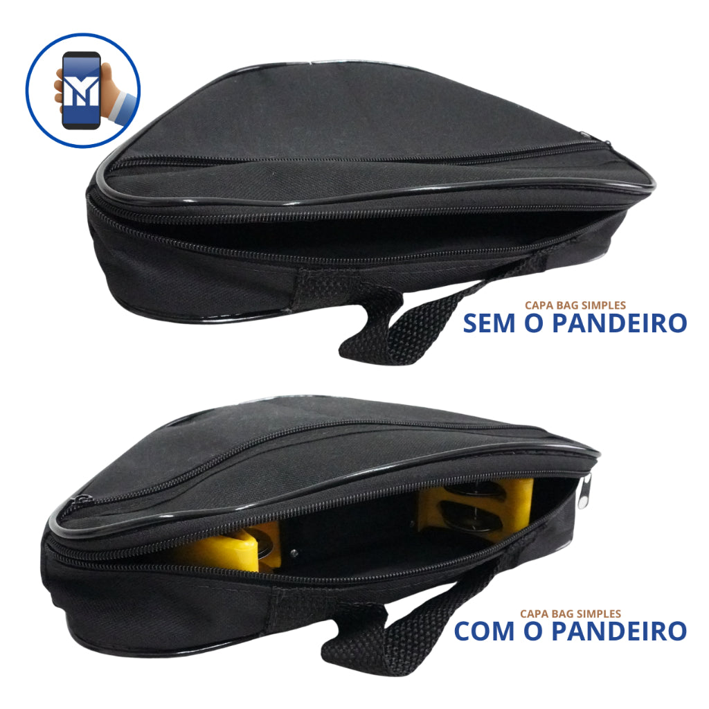 Pandeiro Meia Lua Amarelo Inox Com 12 Platinelas + Capa Simples