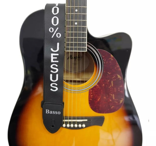 Correia Alça Basso Preta 100% Jesus Violão Guitarra