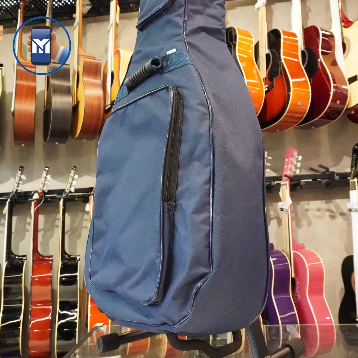 Blue Padded Folk Guitar Cover With Pocket Luxury Bag