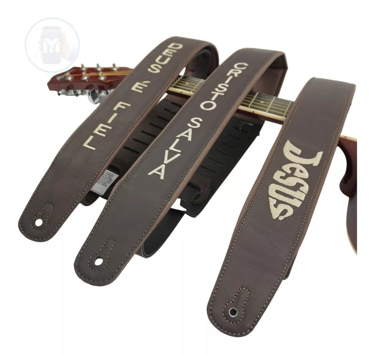 Correia Para Violão E Guitarra Basso Marrom 100% Jesus Tipo Premium