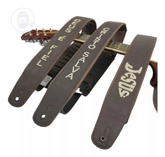 Correia Para Violão E Guitarra Basso Marrom Cristo Salva Tipo Premium