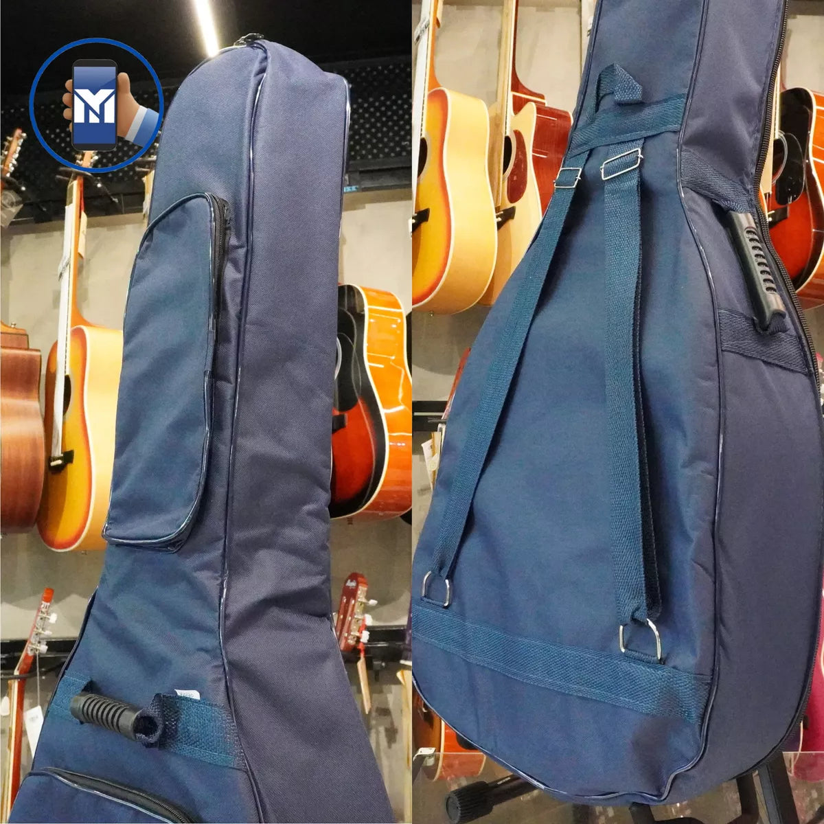 Blue Padded Folk Guitar Cover With Pocket Luxury Bag